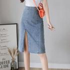 Side-slit Denim A-line Skirt