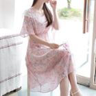 Laced-collar Long Floral Dress