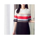 Multi-stripe Slit-hem Knit Dress