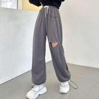 Cut-out Drawstring-cuff Wide-leg Sweatpants