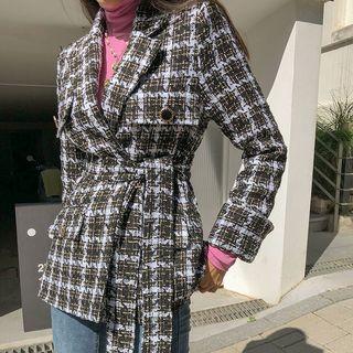 Plaid Tweed Blazer & Sash Black - One Size