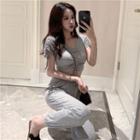 Set: Short-sleeve Drawstring Cropped T-shirt + Harem Pants