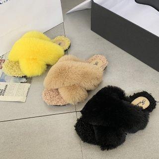 Fluffy Cross Strap Slippers