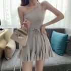 Single-shoulder Mini Pleated Dress