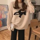 Dolphin Printed Round-neck Knitted Sweater
