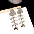 Rhinestone Fish Tail Drop Earring 1 Pair - Silver Stud - Gold - One Size