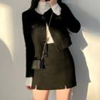 Round Neck Cropped Jacket / Mini A-line Skirt