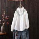 Plaid Embroidered Shirt White - One Size