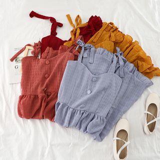 Buttoned Spaghetti Strap Midi A-line Dress