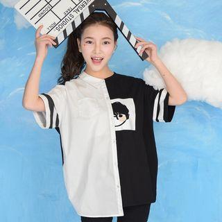 Printed Color Panel Short Sleeve Top