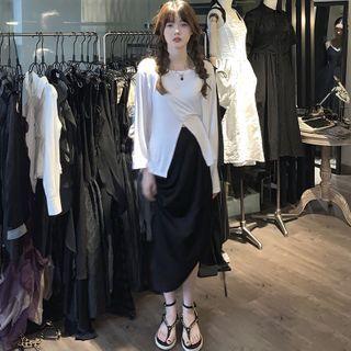 Long-sleeve Slit T-shirt / Midi Skirt