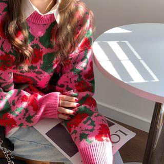 Round Neck Print Sweater As Shown In Figure - One Size
