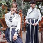 Long-sleeve Hanfu Top / A-line Midi Skirt / Sash / Set