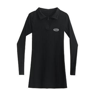 Long-sleeve Logo Polo Sheath Dress