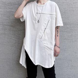 Short-sleeve Zip Slited T-shirt