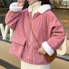 Long-sleeve Corduroy Fleece Lined Hooded Jacket