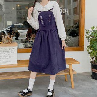Long-sleeve Blouse / A-line Midi Pinafore Dress