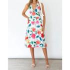 Printed Halter Sleeveless Sheath Midi Dress