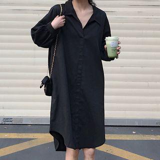 Long-sleeve Shirtdress Black - One Size