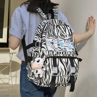 Pvc Panel Animal Print Buckled Backpack