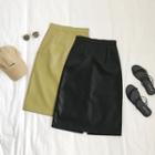 Faux-leather Slit-back Pencil Skirt