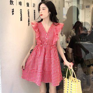 Gingham Sleeveless Ruffle A-line Minidress