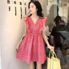 Gingham Sleeveless Ruffle A-line Minidress