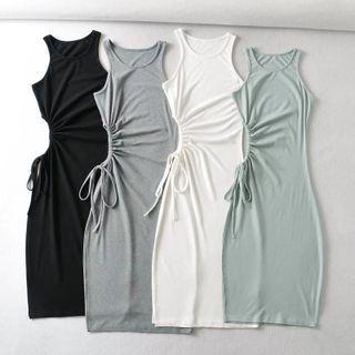 Sleeveless Cut-out Drawstring Sheath Dress