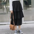 High-waist Pleated Layered Maxi Skirt Black - One Size