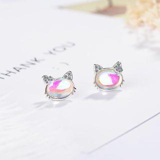 Cat Stud Earring White Gold - One Size