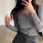 Long Sleeve Button Detail Knit Top
