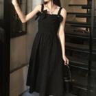 Wide Strap Midi A-line Dress Black - One Size