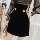 Buttoned Mini H-line Skirt