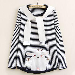 Cartoon Applique Long Sleeve T-shirt