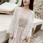 Floral Embroidered Open Front Chiffon Jacket White - One Size