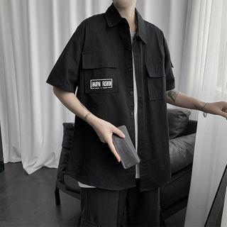 Short-sleeve Lettering Print Cargo Shirt