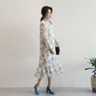 Floral Ruffle-hem A-line Chiffon Dress