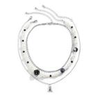 Faux Pearl Layer Necklace 3098 - Set - Silver - One Size