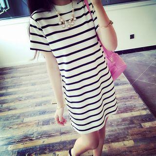 Short-sleeve Striped Mini T-shirt Dress