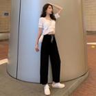 Set: Square Neck Short-sleeve Top + Wide Leg Pants