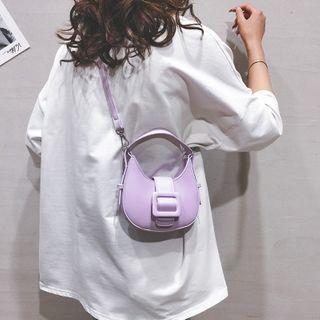 Plain Faux Leather Top Handle Crossbody Bag