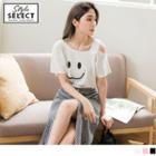 One Shoulder Print Short Sleeve Top