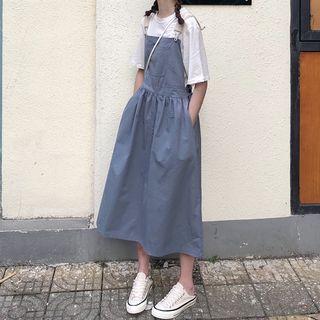 A-line Midi Dungaree Dress Navy Blue - One Size