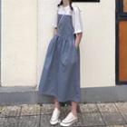 A-line Midi Dungaree Dress Navy Blue - One Size