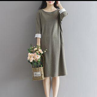 Plain Long-sleeve Midi T-shirt Dress