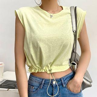 Sleeveless Drawstring Cropped T-shirt