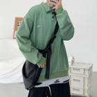Letter Embroidered Collared Sweatshirt