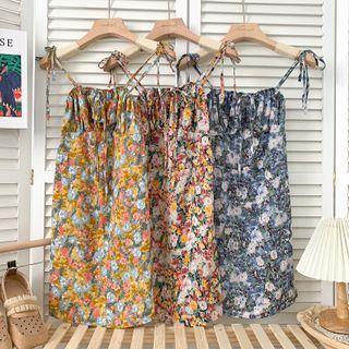 Sleeveless Tie-neckline Floral Mini Dress In 5 Colors