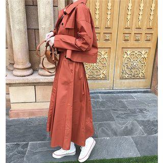 Plain Loose-fit Jacket / Set: Buttoned Sleeveless Top + Skirt