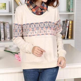 Mock Two-piece Patterned Collared Top